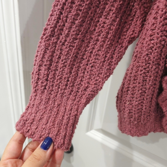 EXPRESS Nwt Cozy Chunky Knit Ruffle Sweater in Mauve Dusty Rose, Oversized, S - Picture 3 of 12